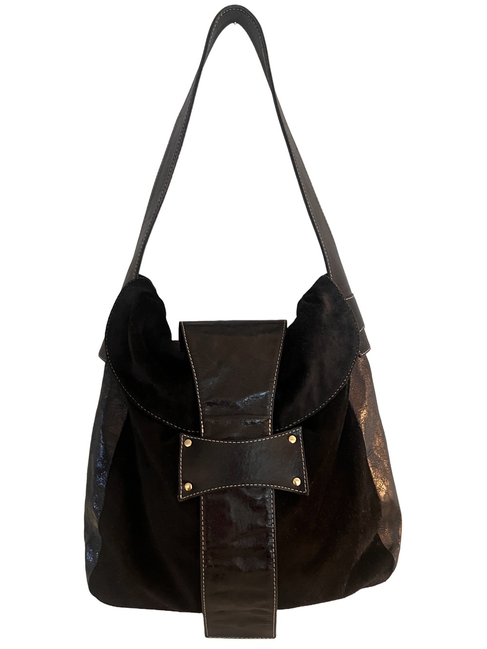 Black Suede & Leather Shoulder Bag - Classic Women’s Hobo Marnie Bugs Original